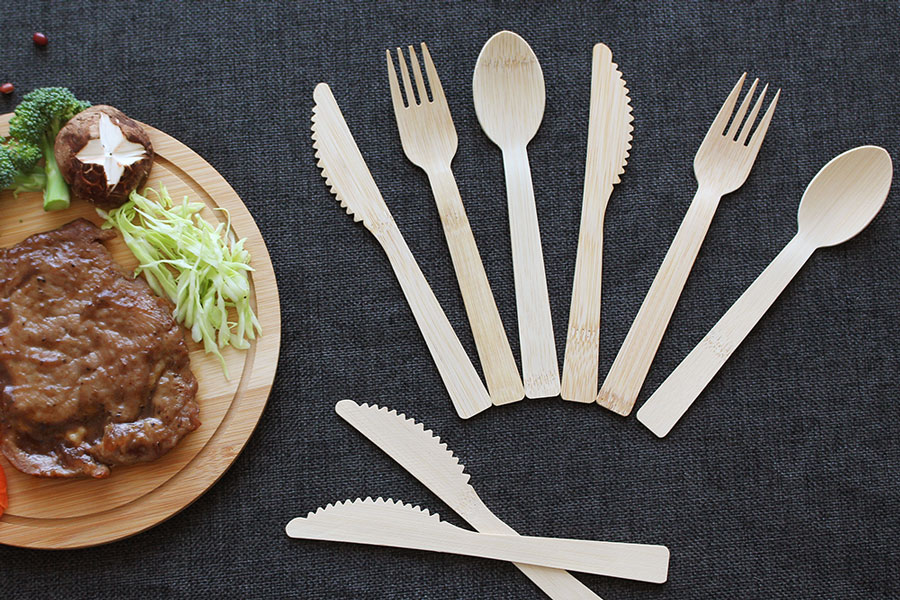 170mm disposable bamboo cutlery set with napkin 